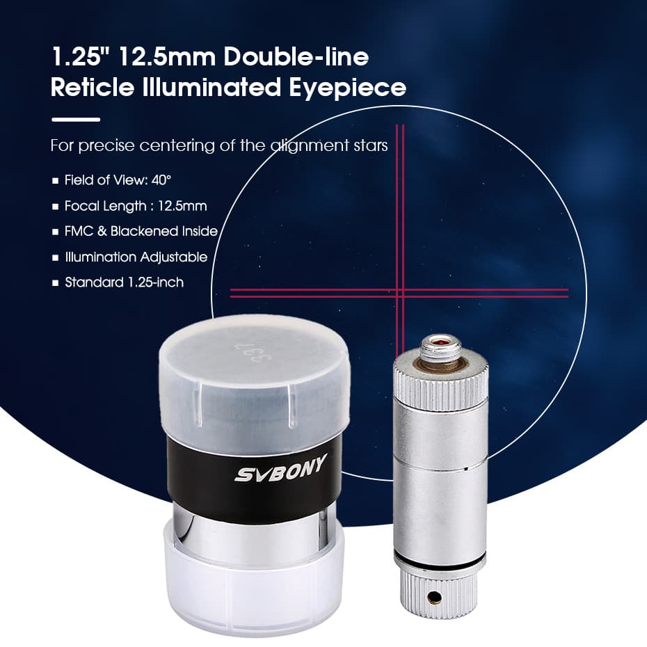 12.5mm 1.25" Illuminated Reticle Plossl Telescope Eyepiece 12.5mm 1.25" Illuminated Reticle Plossl Telescope Eyepiece