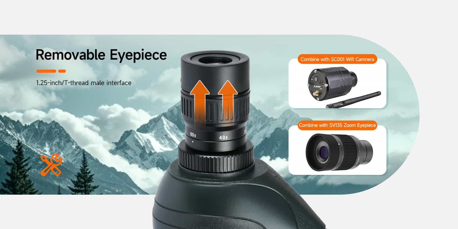Cannocchiale Svbony SV406 20-60x80, Doppia Messa A Fuoco, Prisma BK7 Con Rivestimento FMC, Impermeabile IPX7, Antiappannamento, Inclinato 45°, Adattatore Per Telefono, Per Birdwatching E Tiro